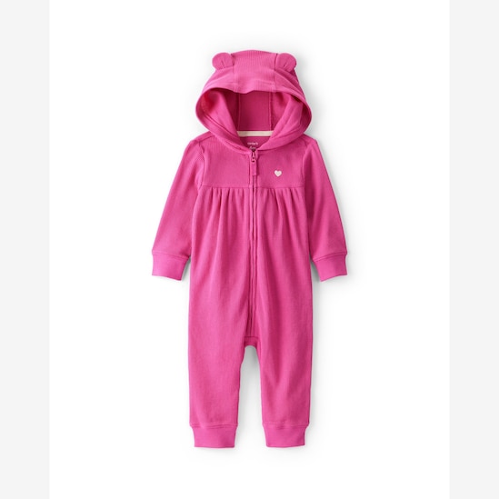 Macacão bebê com capuz interativo texturizado - rosa | Carter's