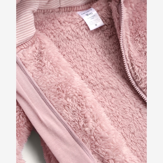 Macacão bebê com capuz interativo peluciado - rosa | Carter's