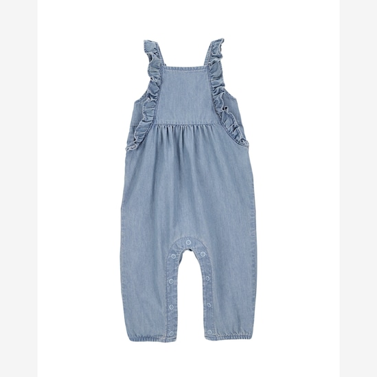 Macacão jeans bebê com babados - denim médio | Carter's