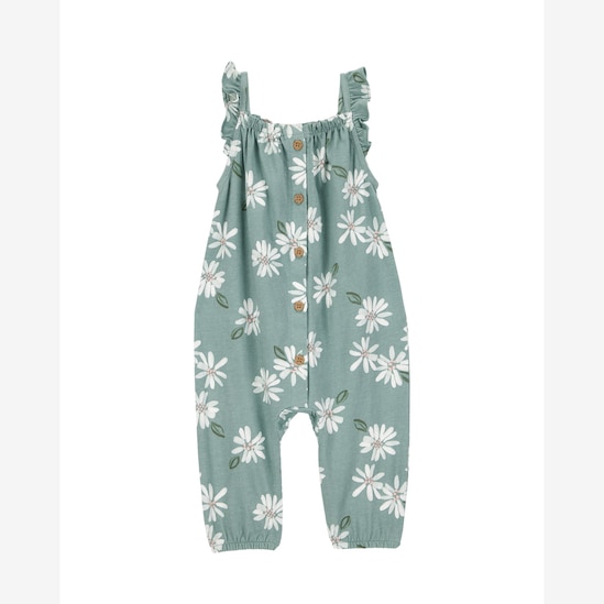 Macacão bebê floral com babados - verde | Carter's