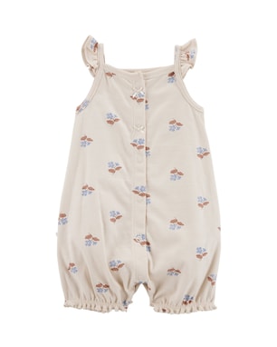 Macaquinho bebê floral com babados - bege | Carter's
