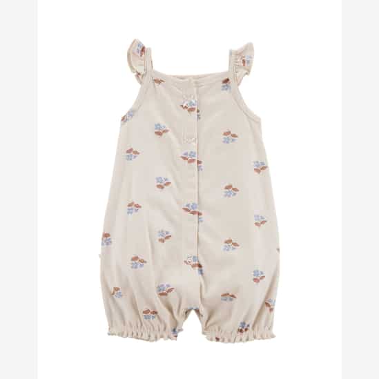 Macaquinho bebê floral com babados - bege | Carter's