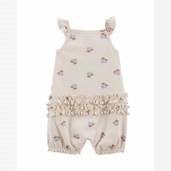 Macaquinho bebê floral com babados - bege | Carter's