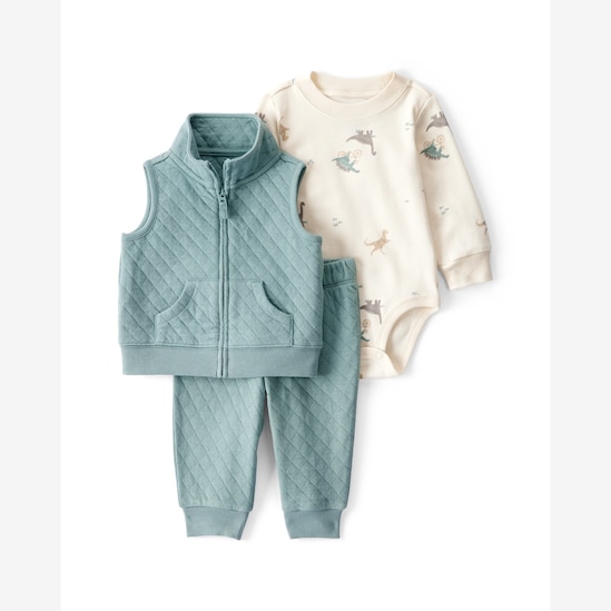 Conjunto longo bebê 3 peças matelassê dinossauro - multicor | Carter's