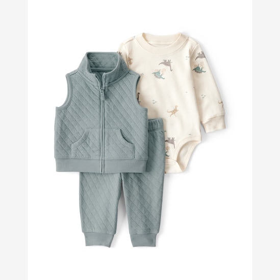 Conjunto longo bebê 3 peças matelassê dinossauro - multicor | Carter's