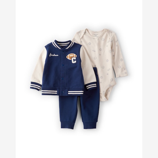 Conjunto longo bebê 3 peças college futebol americano - multicor | Carter's
