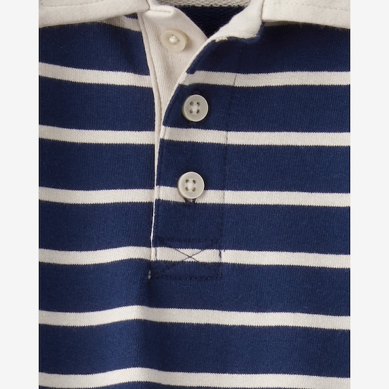 Macacão bebê gola polo com listras - azul | Carter's