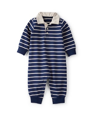 Macacão bebê gola polo com listras - azul | Carter's
