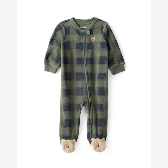 Macacão bebê fleece ursinho com pezinho - verde | Carter's