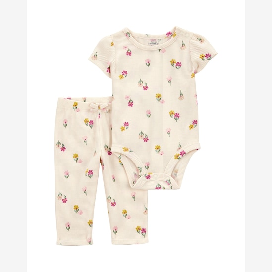 Conjunto longo bebê 2 peças florzinhas - bege | Carter's