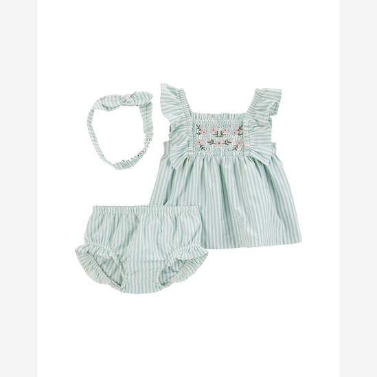 Conjunto curto bebê 2 peças + faixa de cabelo listrado - multicor | Carter's