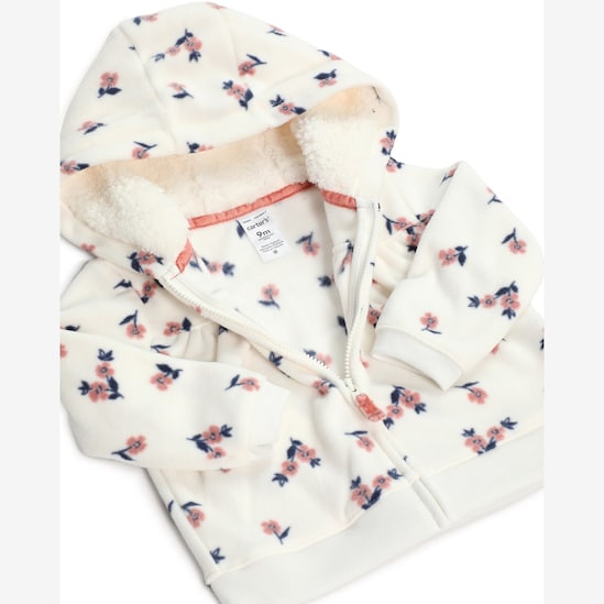 Conjunto longo bebê 3 peças fleece capuz e florzinhas - multicor | Carter's