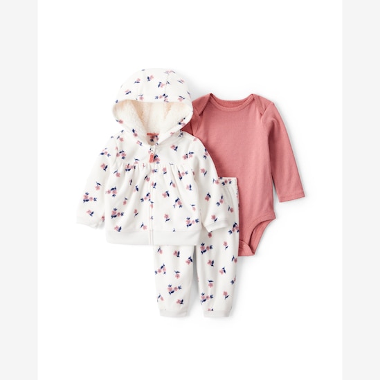 Conjunto longo bebê 3 peças fleece capuz e florzinhas - multicor | Carter's