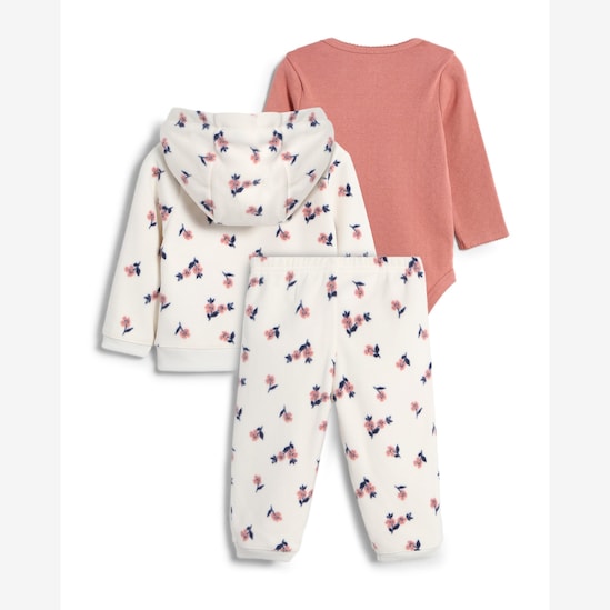 Conjunto longo bebê 3 peças fleece capuz e florzinhas - multicor | Carter's