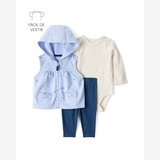 Conjunto longo bebê 3 peças capuz e laços - multicor | Carter's