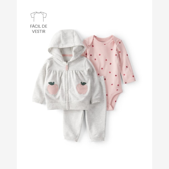 Conjunto longo bebê 3 peças capuz e maçãs - multicor | Carter's