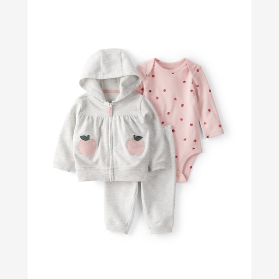 Conjunto longo bebê 3 peças capuz e maçãs - multicor | Carter's