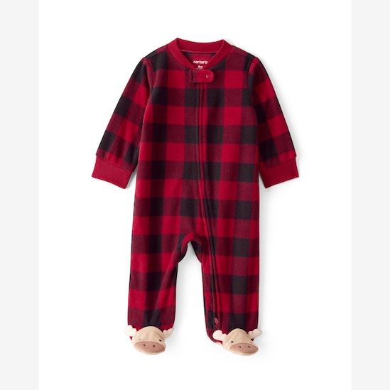 Macacão bebê fleece xadrez com pezinho - multicor | Carter's