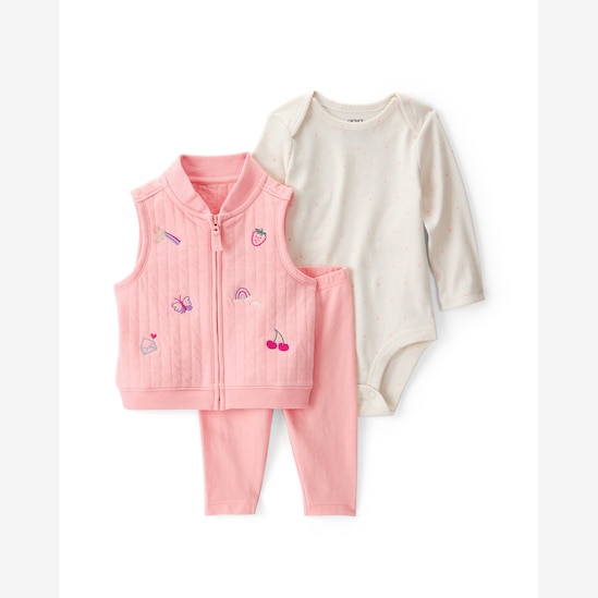 Conjunto longo bebê 3 peças poá e cereja - multicor | Carter's