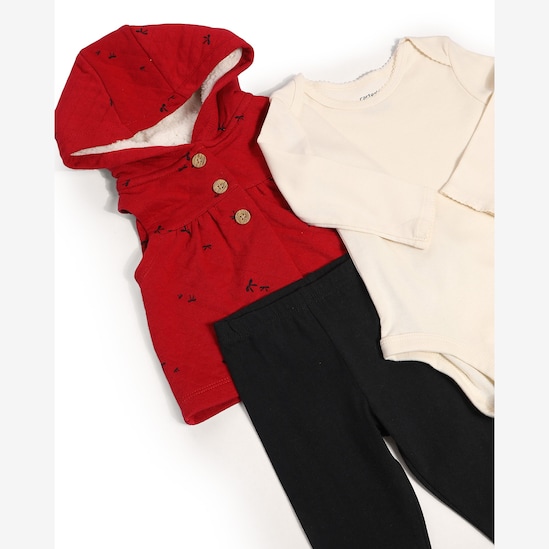 Conjunto longo bebê 3 peças capuz e laços - multicor | Carter's