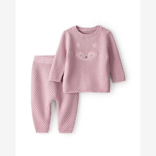 Conjunto longo bebê 2 peças tricot raposa - rosa | Carter's