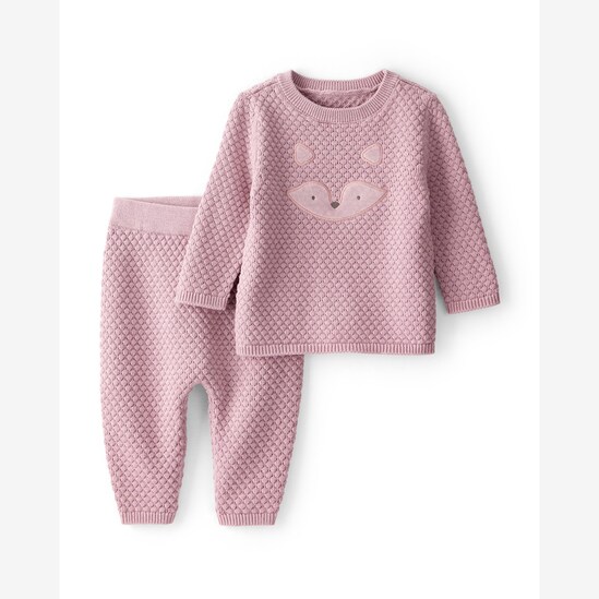 Conjunto longo bebê 2 peças tricot raposa - rosa | Carter's