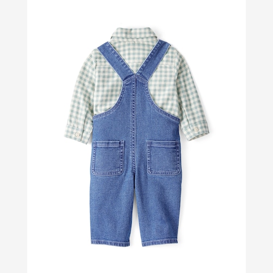 Jardineira jeans bebê com bolsos e camisa xadrez - multicor | Carter's