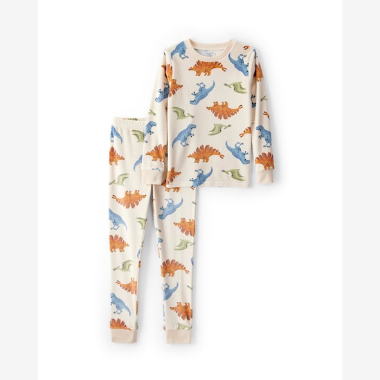 Pijama longo infantil 2 peças plush dinossauros - bege | Carter's