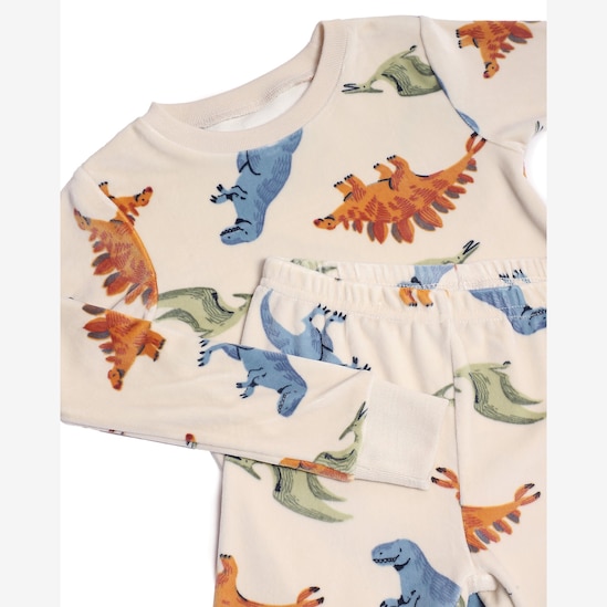 Pijama longo infantil 2 peças plush dinossauros - bege | Carter's