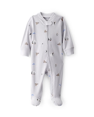 Macacão bebê canelado pinguins com pezinhos - cinza | Carter's