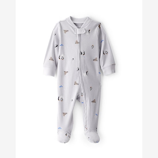 Macacão bebê canelado pinguins com pezinhos - cinza | Carter's