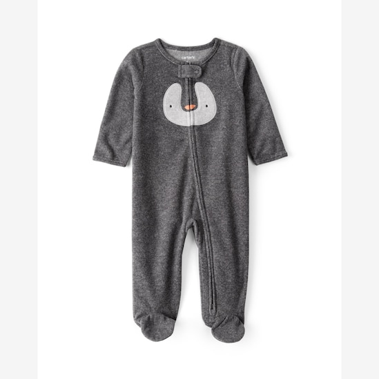Macacão bebê em fleece com pezinhos pinguim - cinza | Carter's