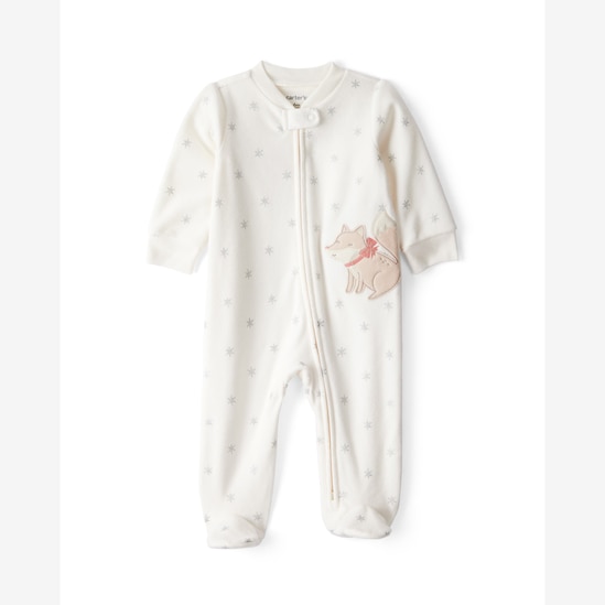 Macacão bebê em fleece com pezinhos raposa - off-white | Carter's
