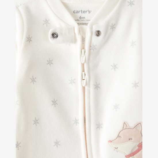 Macacão bebê em fleece com pezinhos raposa - off-white | Carter's