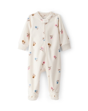 Macacão bebê em fleece com pezinhos floral - bege | Carter's