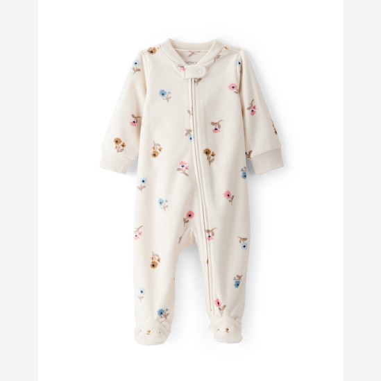 Macacão bebê em fleece com pezinhos floral - bege | Carter's