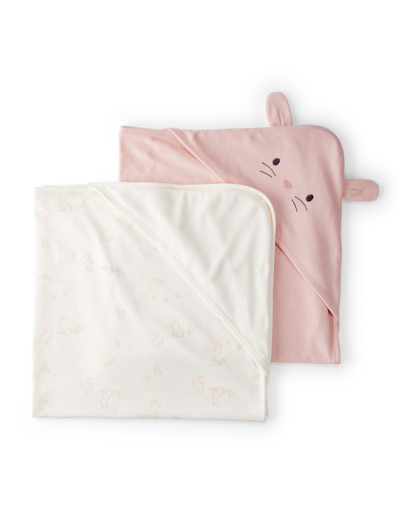 Kit toalha bebê 2 peças com capuz coelhinhos interativo - multicor
