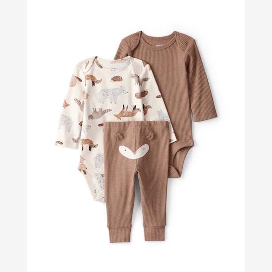 Conjunto longo bebê 3 peças canelado bichinhos - multicor | Carter's
