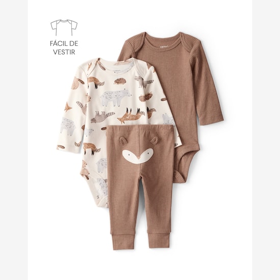 Conjunto longo bebê 3 peças canelado bichinhos - multicor | Carter's