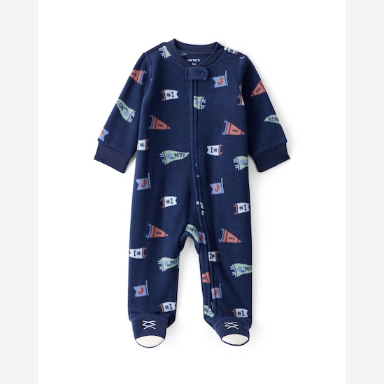 Macacão bebê em fleece com pezinhos futebol americano - azul | Carter's