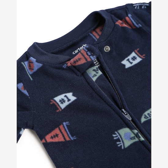 Macacão bebê em fleece com pezinhos futebol americano - azul | Carter's