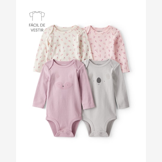 Kit body bebê 4 peças bichinhos floral - multicor | Carter's