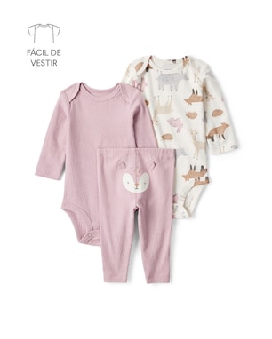 Conjunto longo bebê 3 peças canelado bichinhos - multicor | Carter's