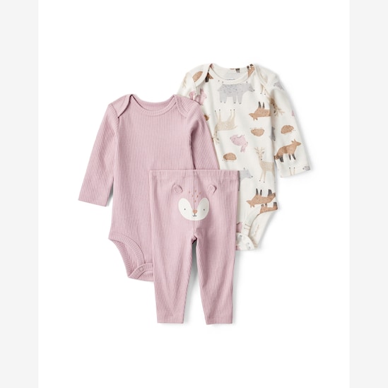 Conjunto longo bebê 3 peças canelado bichinhos - multicor | Carter's