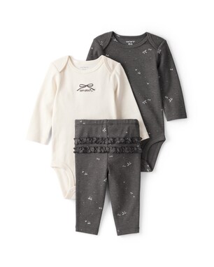 Conjunto longo bebê 3 peças laços babados - multicor | Carter's
