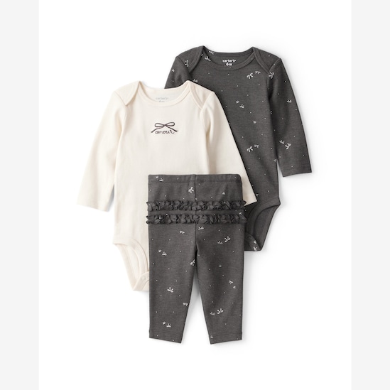 Conjunto longo bebê 3 peças laços babados - multicor | Carter's