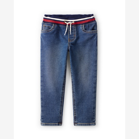 Calça jeans infantil reta com cós elástico - denim escuro | Carter's
