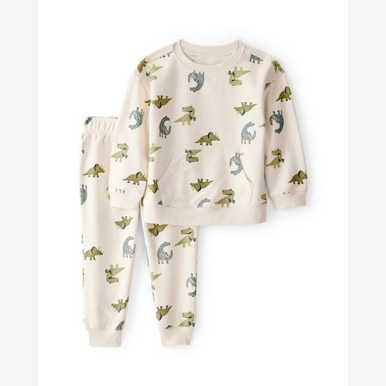 Conjunto longo moletom infantil 2 peças dinossauro - bege | Carter's