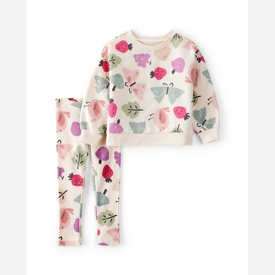 Conjunto longo moletom infantil 2 peças borboletas - bege | Carter's