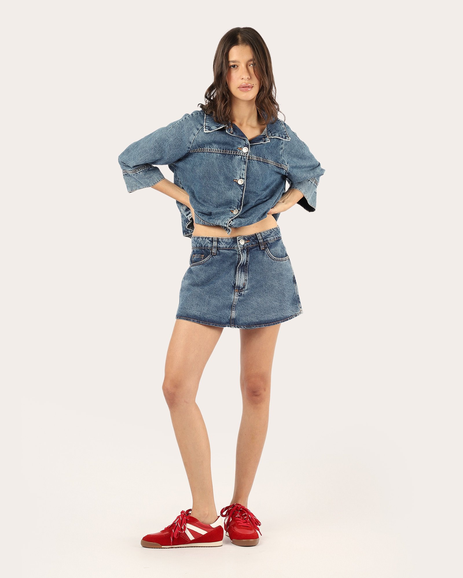 Short-saia jeans regular - denim médio | Pool Jeans